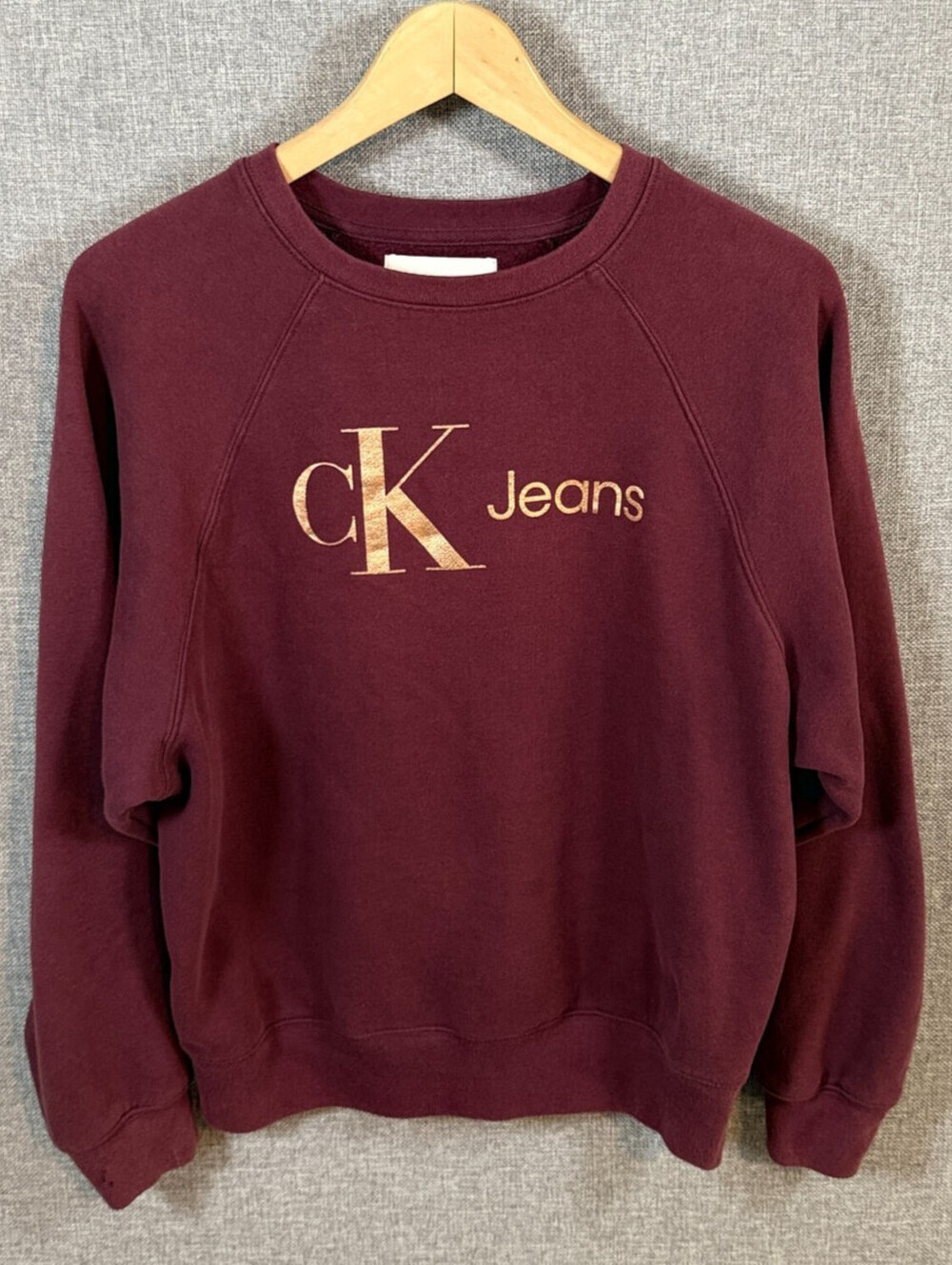 Calvin Klein Jeans CK Logo Raglan Crewneck Burgundy Sweatshirt Size Medium